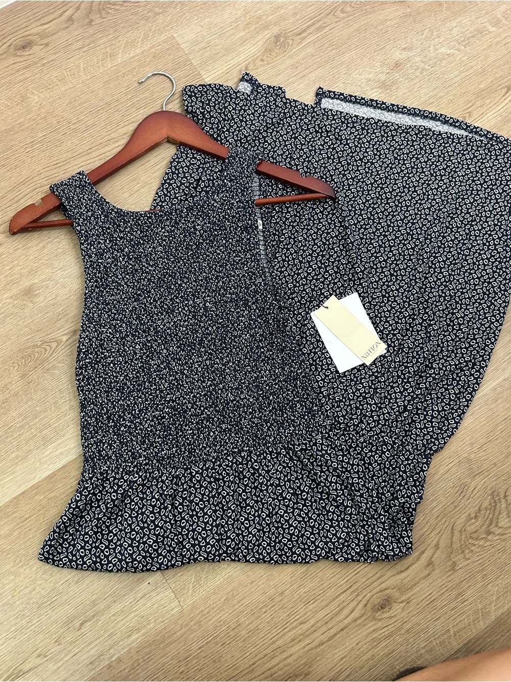 NWT Nation LA 100% Pima Cotton Clementine Smocked Midi Dress Navy